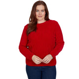 Alfred Dunner Cable Pullover Chenille Sweater - Red - Petite