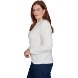 Alfred Dunner Cable Pullover Chenille Sweater - Ivory - Petite