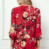 3/4 Button Tab Sleeve Mandarin Collar Button Front Placket Hi-Low Popover Blouse