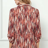 3/4 Button Tab Sleeve Johnny Collar Patch Pockets Button Front Blouse