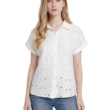 NY Collection Short Sleeve Eyelet Blouse