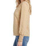 NY Collection Long Sleeve Round Neck Blouse With Hardware