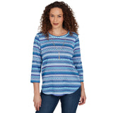 Alfred Dunner Textured Stripe Knit Top with Necklace - Blue - Petite