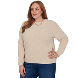 Alfred Dunner Cable Pullover Chenille Sweater - Latte - Plus