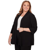 Alfred Dunner Light Open Crepe Cardigan Top - Black - Plus