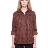 NY Collection 3/4 Sleeve Roll Tab Foil Print Blouse