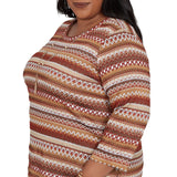 Alfred Dunner Textured Stripe Knit Top with Necklace - Tan - Plus