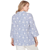 Alfred Dunner Puff Print Pinstripe Embroidered Button Down Top - Plus
