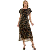 Short T-Sleeve Keyhole Button Back Lined Maxi Dress with Removable Belt