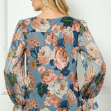 Long Ruffle Sleeve Cutout Removable Trim Front Boat Neck Mix Media Blouse