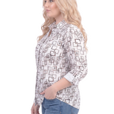 NY Collection Plus Size 3/4 Sleeve Roll Tab Foil Print Blouse