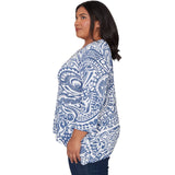 Alfred Dunner Paisley Swirl Sharkbite Hem Top with Necklace - Plus