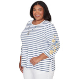 Alfred Dunner Floral Embroidered Stripe Top with Necklace - Plus