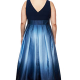 Sleeveless Gown with Satin Ombre Skirt & Tie Belt - Nvy - Plus