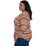Alfred Dunner Textured Stripe Knit Top with Necklace - Tan - Plus