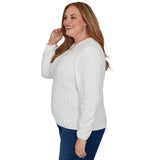 Alfred Dunner Cable Pullover Chenille Sweater - Ivory - Plus
