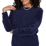 Alfred Dunner Cable Pullover Chenille Sweater - Navy