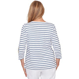 Alfred Dunner Floral Embroidered Stripe Top with Necklace