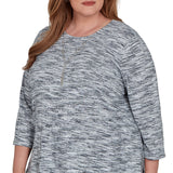 Alfred Dunner Space Dye Top with Necklace - Black/Grey - Plus