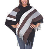 Women's Striped Knit Fringe Poncho