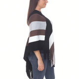 Women's Striped Knit Fringe Poncho