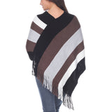 Women's Striped Knit Fringe Poncho