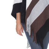 Women's Striped Knit Fringe Poncho