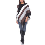 Women's Striped Knit Fringe Poncho