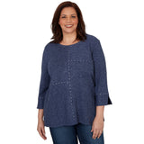 Alfred Dunner Spliced Texture Metallic Studded Top - Denim - Plus