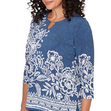 Alfred Dunner Floral Border Embroidered Split Neck Top