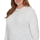 Alfred Dunner Cable Pullover Chenille Sweater - Ivory - Plus