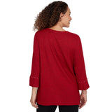 Alfred Dunner Spliced Texture Metallic Studded Top - Red - Petite