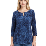 NY Collection Petite 3/4 Sleeve Flocked Knit Pullover Top
