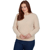 Alfred Dunner Cable Pullover Chenille Sweater - Latte - Petite