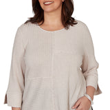 Alfred Dunner Spliced Texture Metallic Studded Top - Oatmeal - Plus