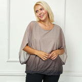 Elbow Sleeve Poncho Knot Back Bubble Blouse - Grey - Plus