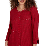 Alfred Dunner Spliced Texture Metallic Studded Top - Red
