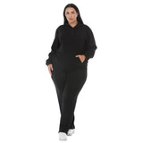 Plus Size Hooded Pullover and Straight-Leg Pants Set