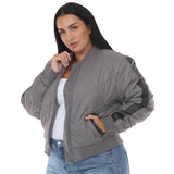 Plus Size Quilted Zip-Front Bomber Jacket