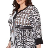 Alfred Dunner Floral Geo Patchwork Split Neck Top - Plus