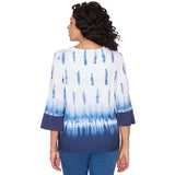 Alfred Dunner Tie Dye Border Split Neck Top- Petite