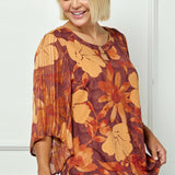 3/4 Kimono Sleeve Cutout Trim Front Neck Mix Media Blouse - Plus