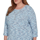 Alfred Dunner Space Dye Top with Necklace - Indigo - Plus