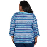 Alfred Dunner Textured Stripe Knit Top with Necklace - Blue - Plus