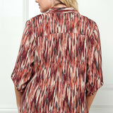 3/4 Button Tab Sleeve Johnny Collar Patch Pockets Button Front Blouse - Plus