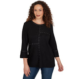 Alfred Dunner Spliced Texture Metallic Studded Top - Black - Petite