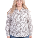 NY Collection Plus Size 3/4 Sleeve Roll Tab Foil Print Blouse