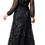 Blossoming Beauty Mesh Evening Gown - Black
