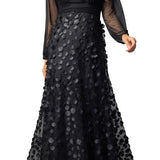 Blossoming Beauty Mesh Evening Gown - Black