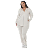 Plus Size Hooded Zip-Front Top and Straight-Leg Pants Set